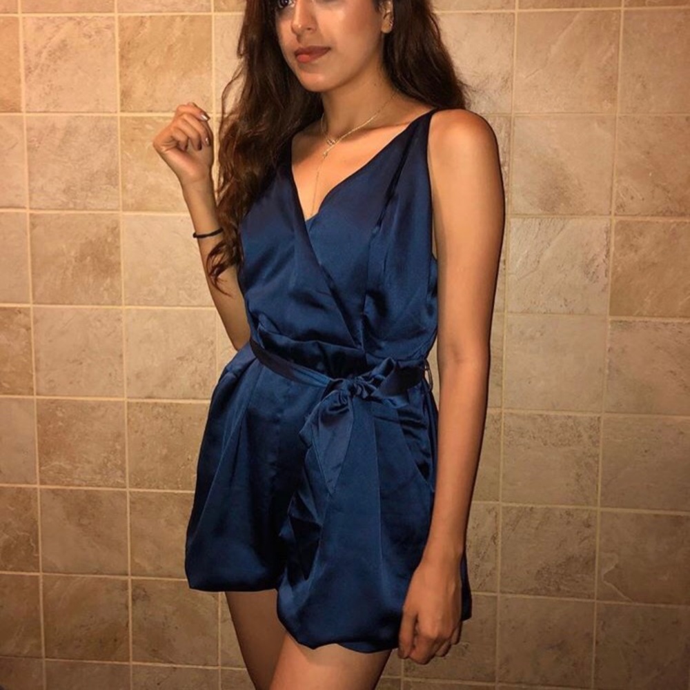 Silky Navy Blue Romper